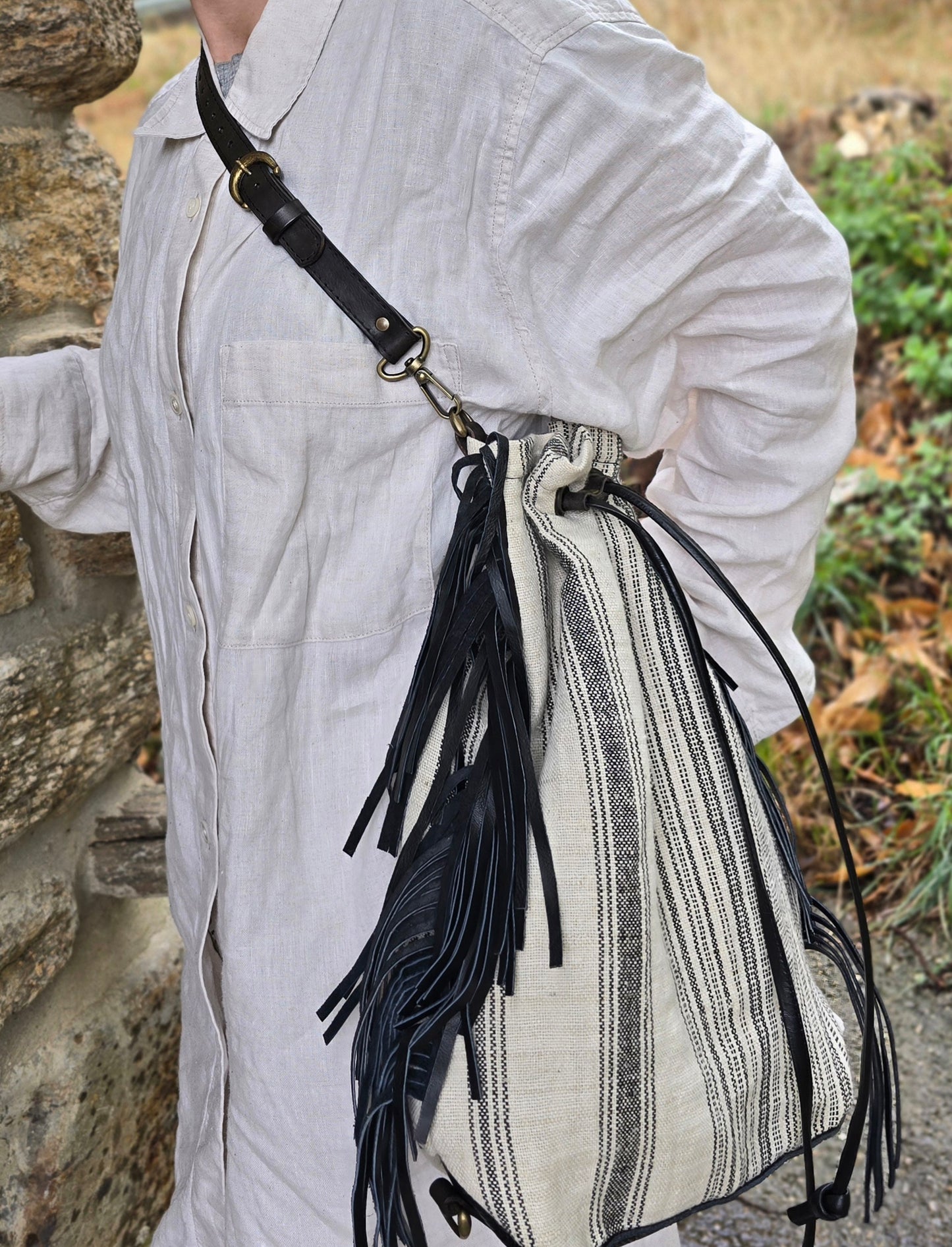 Multi-position linen backpack