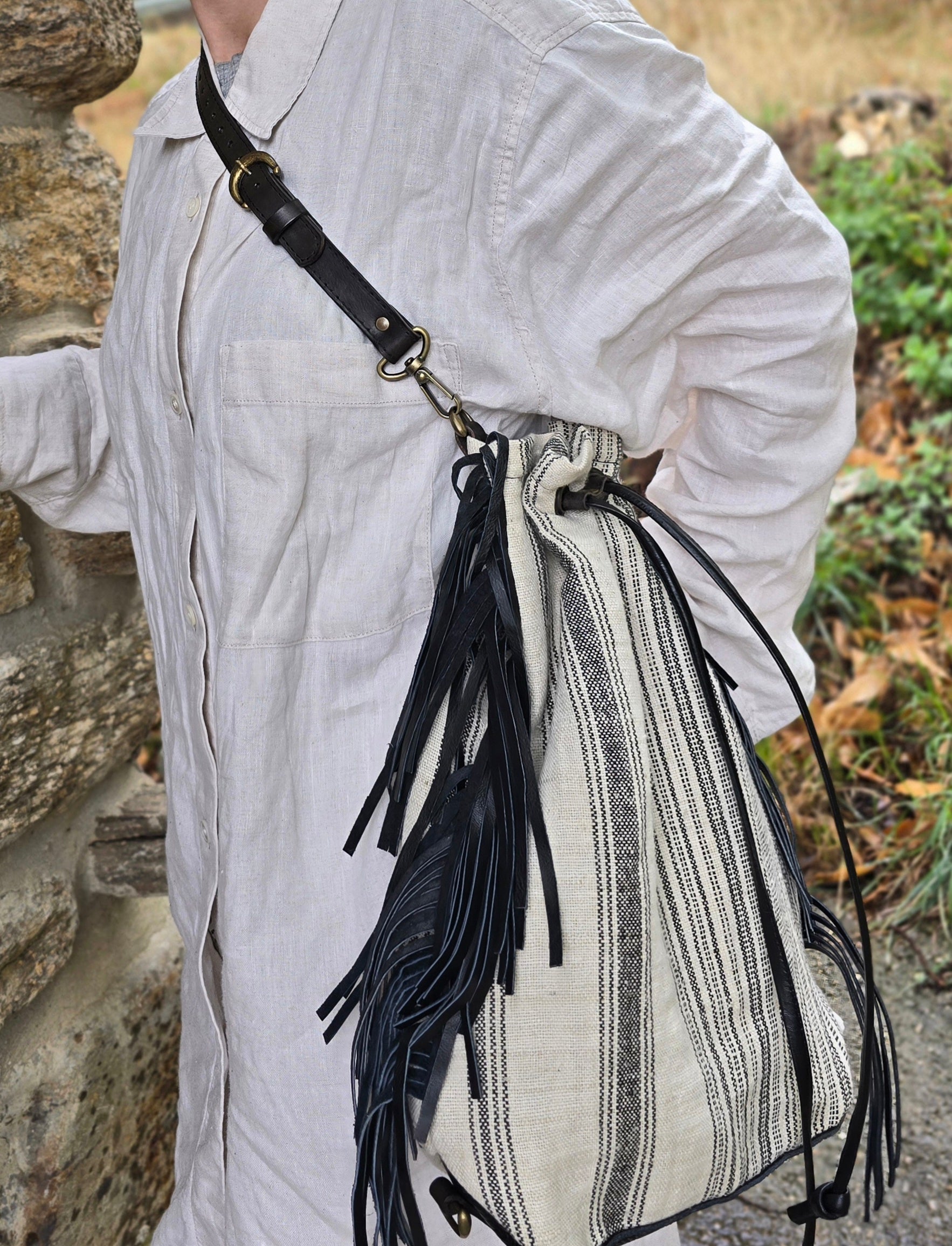 Multi-position linen backpack
