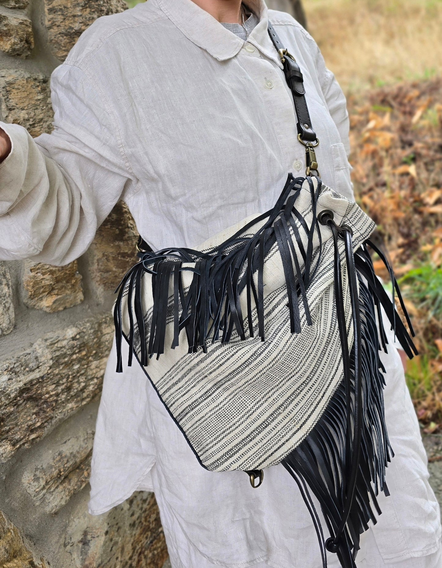 Multi-position linen backpack