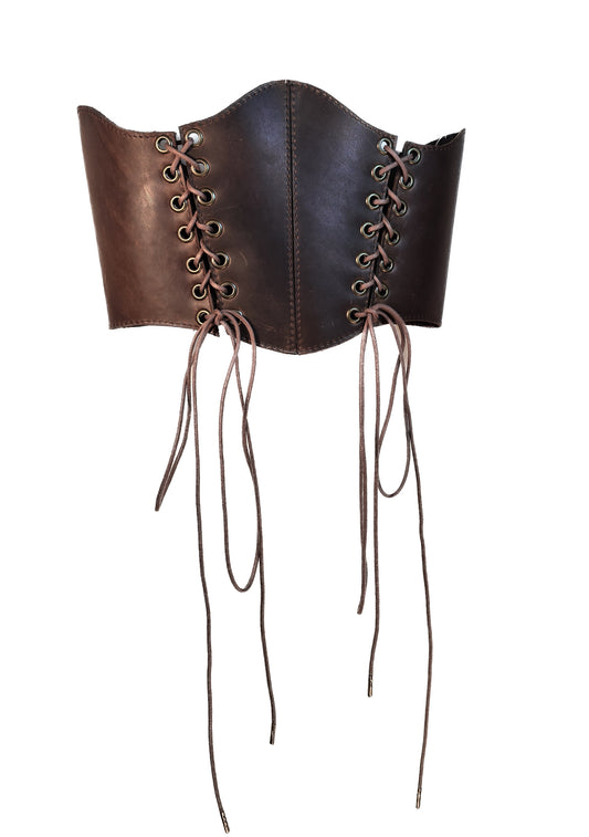 Corsé Underbust de Piel Engrasada Marrón Oscuro “Aurum Brown” con Cordón de Algodón Encerado