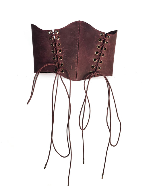 Corsé Underbust de Piel Engrasada Morado “Aurum Purple” con Cordón de Algodón Encerado