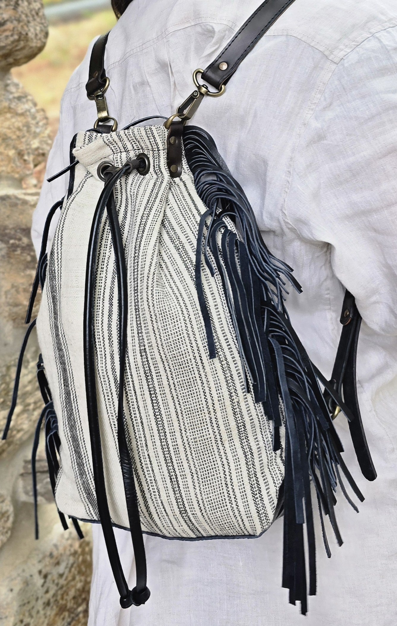 Multi-position linen backpack